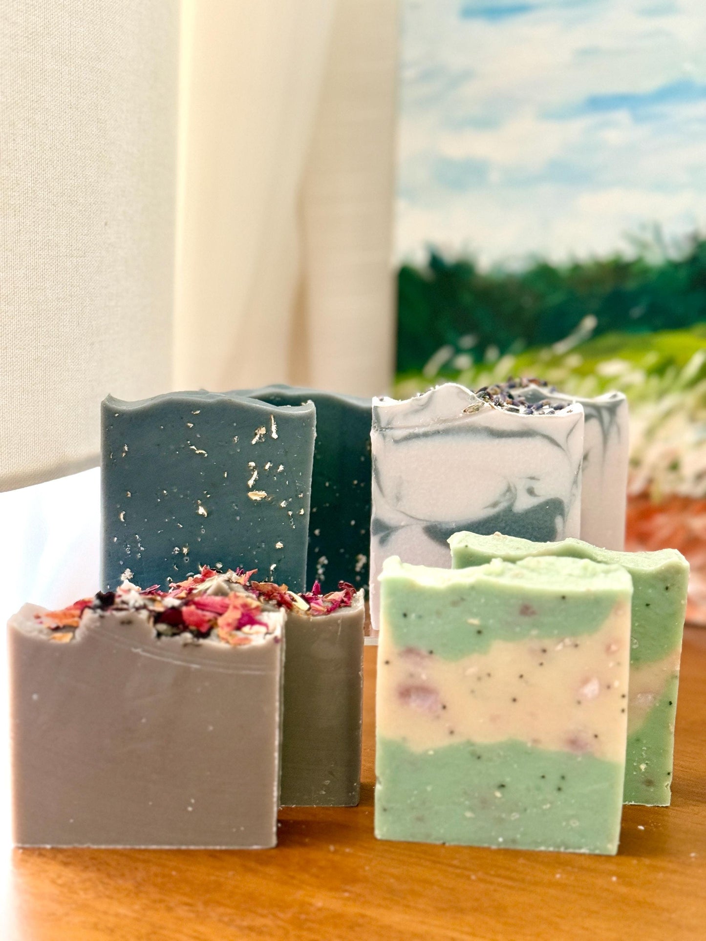 Handmade Cold Process Soap Bar Charcoal Oatmeal, Lavender, Rose, Moss