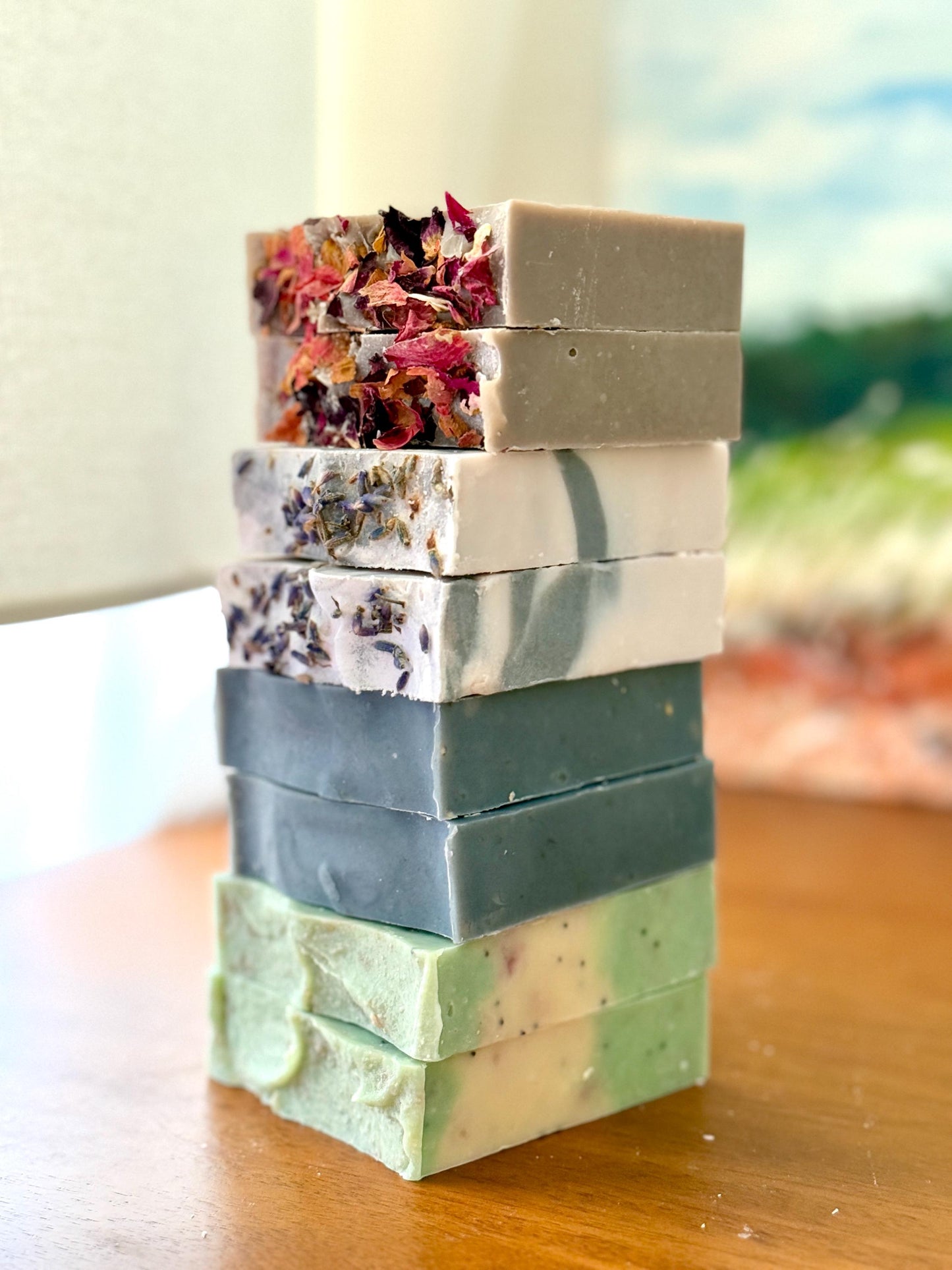 Handmade Cold Process Soap Bar Charcoal Oatmeal, Lavender, Rose, Moss
