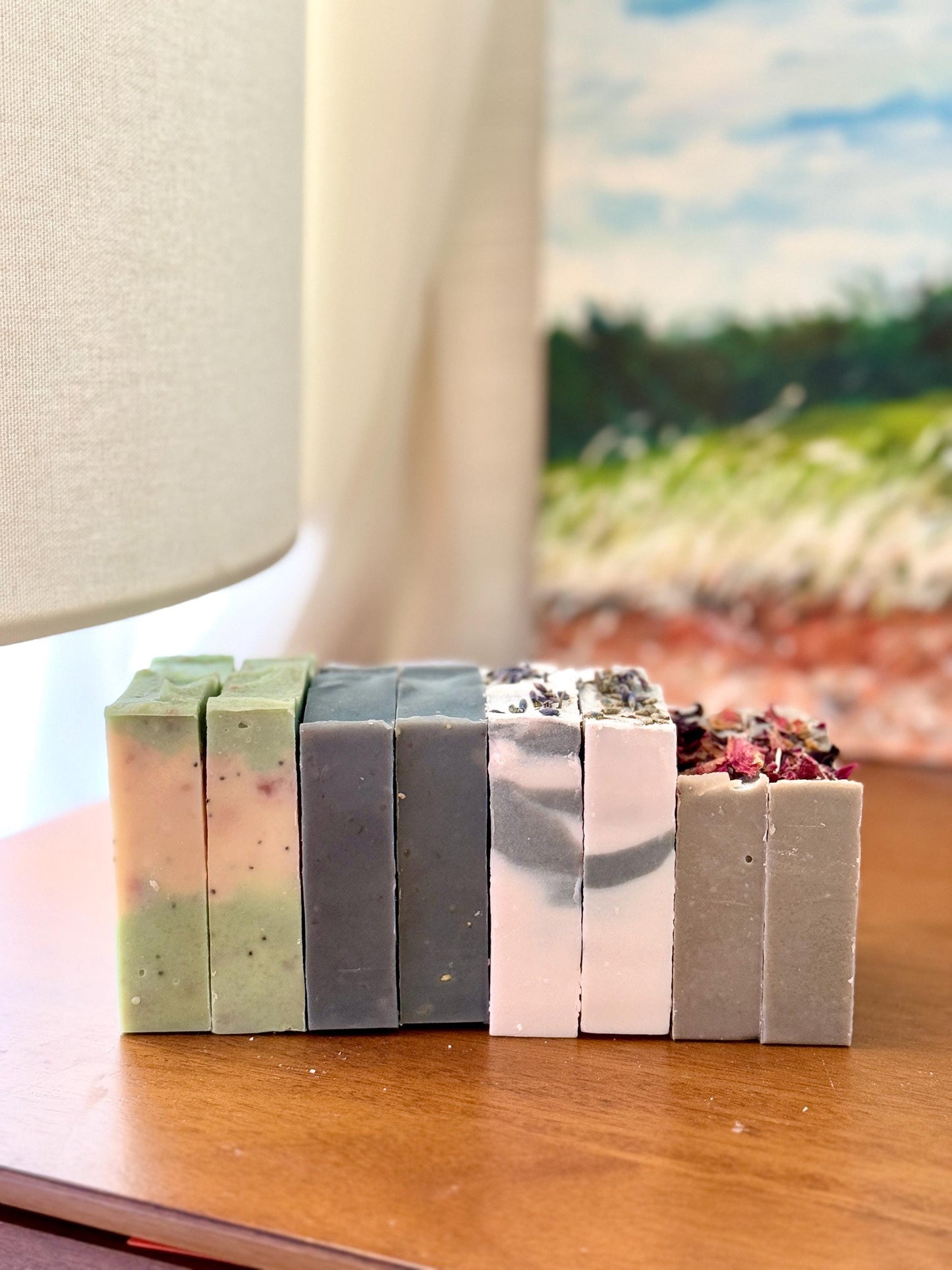 Handmade Cold Process Soap Bar Charcoal Oatmeal, Lavender, Rose, Moss
