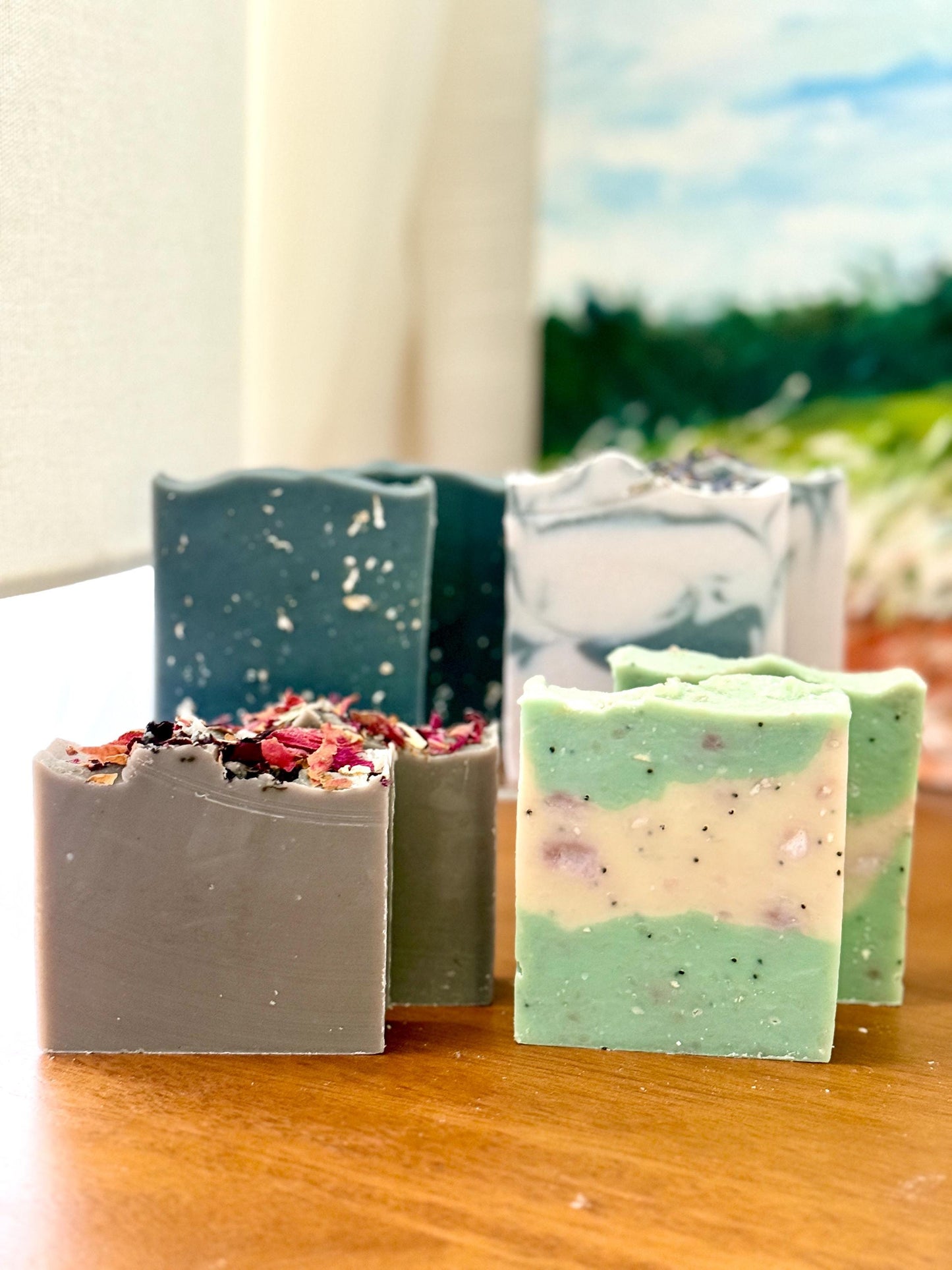 Handmade Cold Process Soap Bar Charcoal Oatmeal, Lavender, Rose, Moss