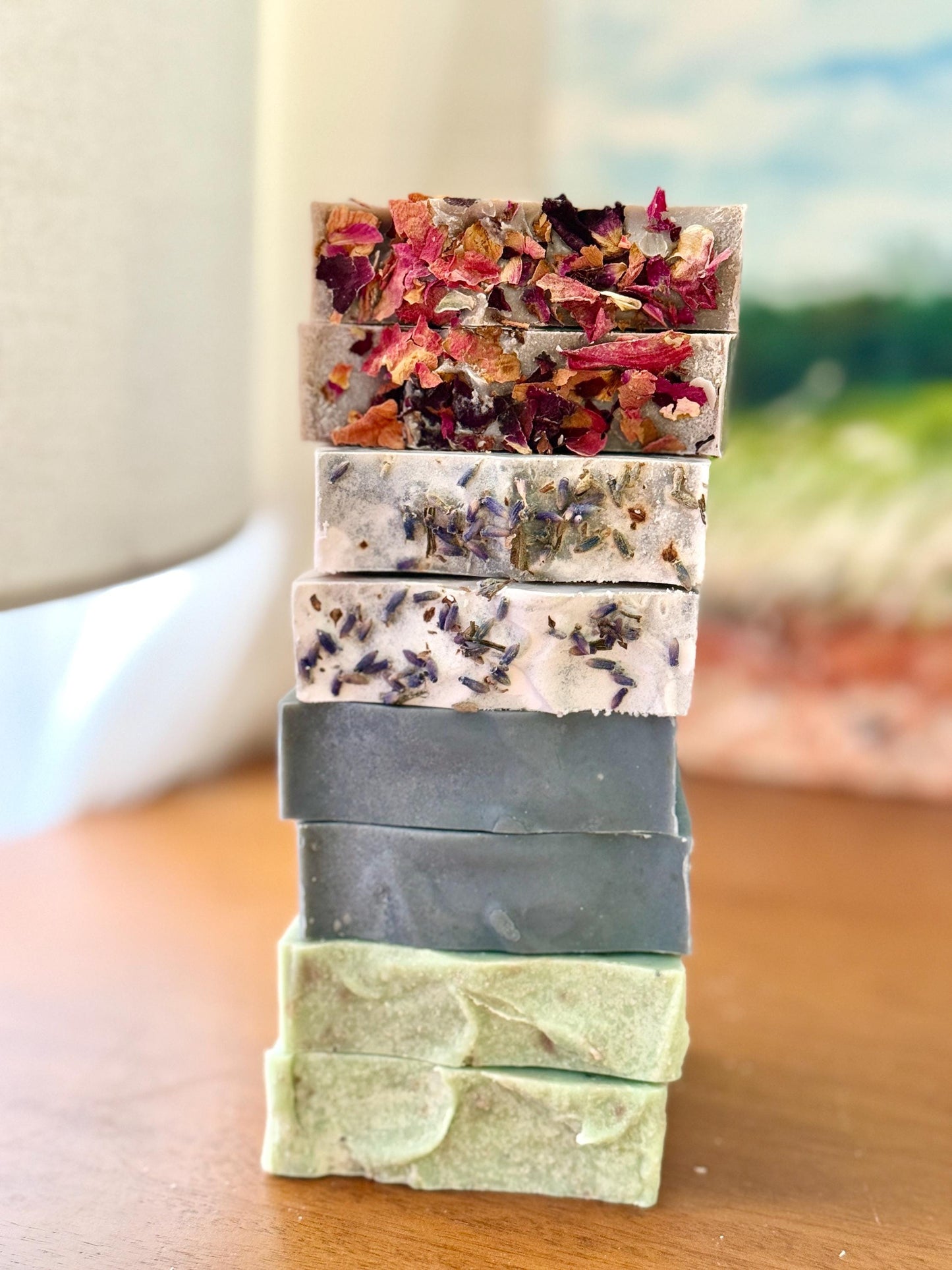 Handmade Cold Process Soap Bar Charcoal Oatmeal, Lavender, Rose, Moss